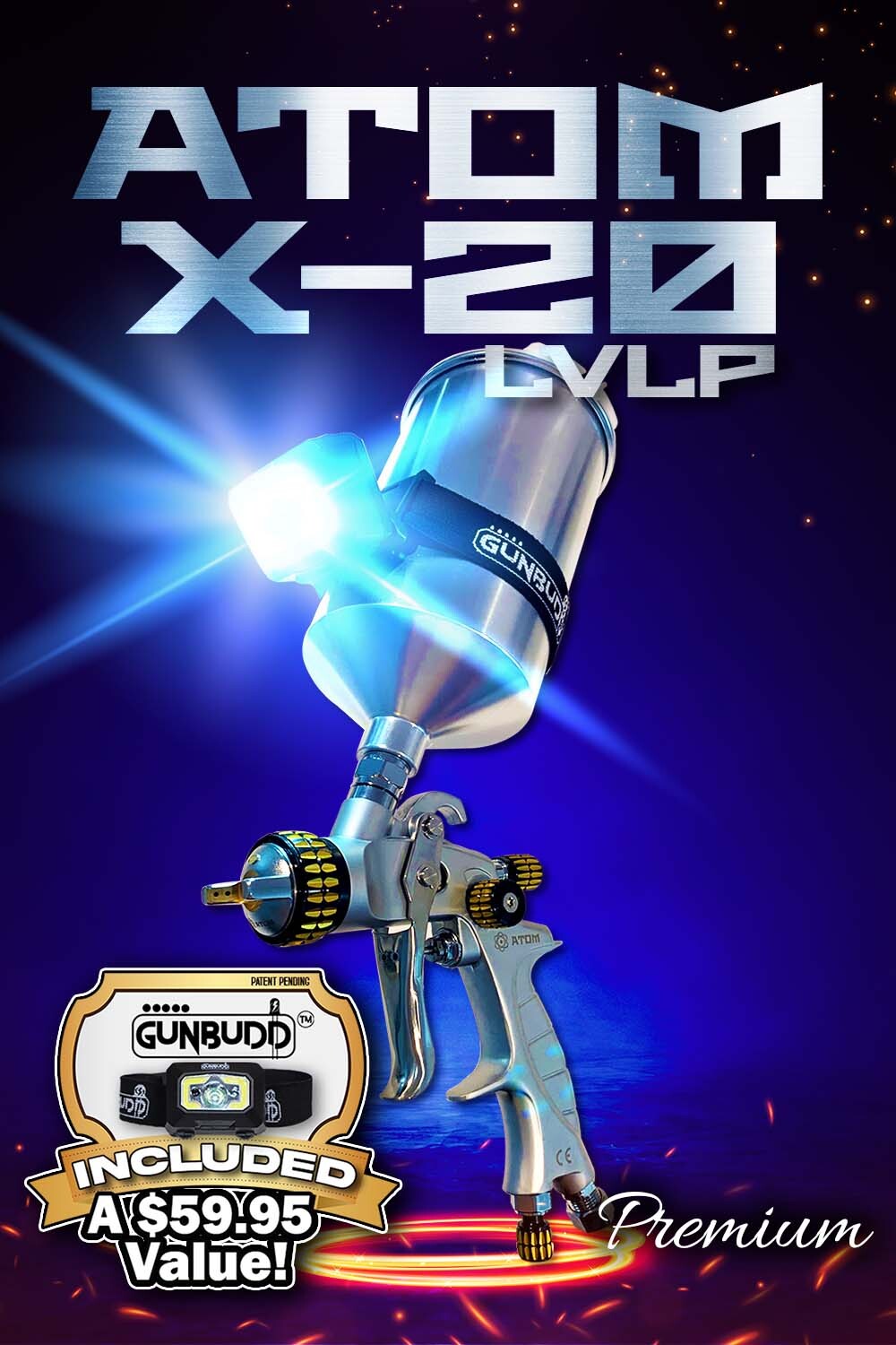 ATOM X20 Professional Spray Gun - MP LVLP Solvent/Waterborne Waterborne w/ GunBudd® Ultra Lighting System