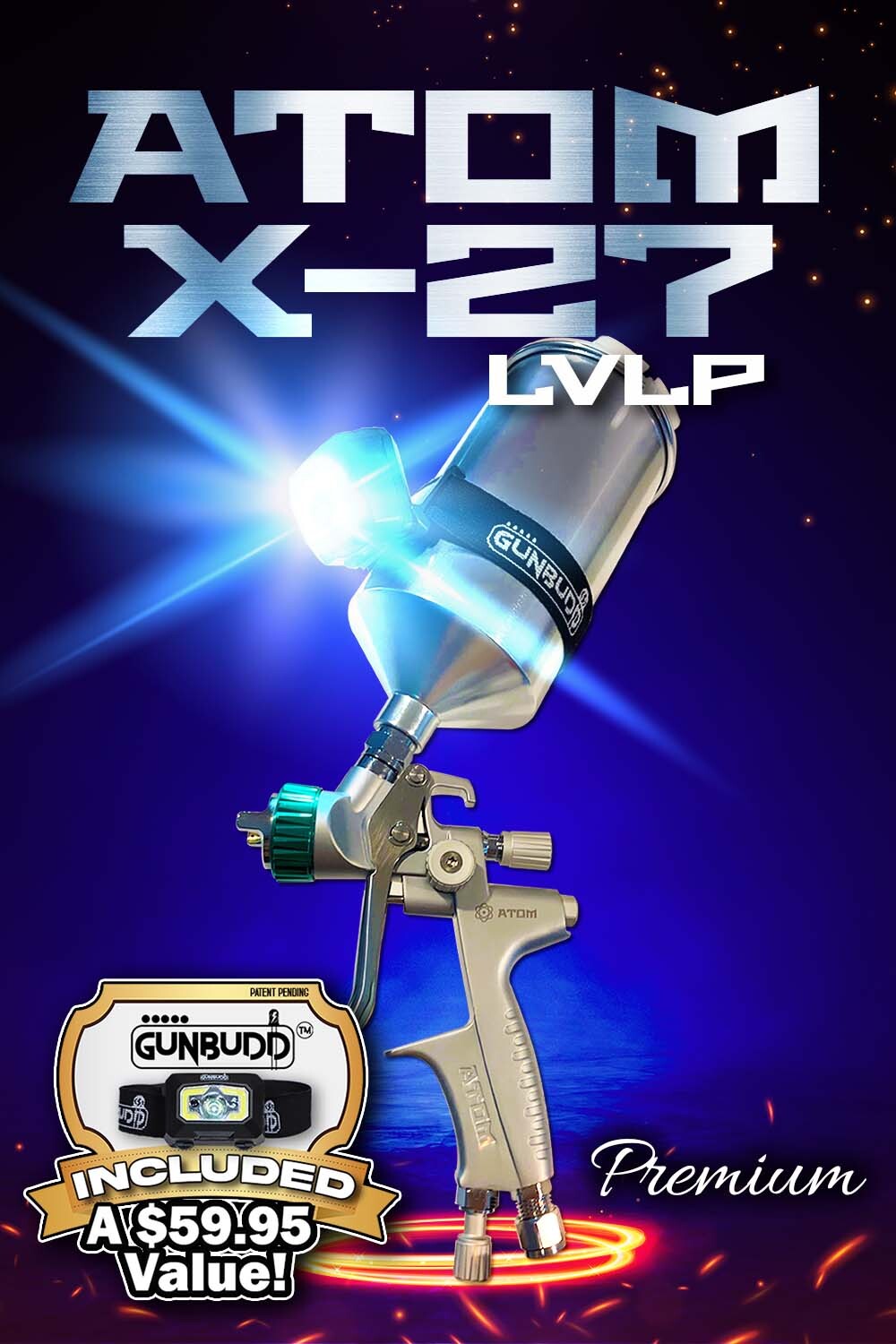 ATOM X27 Professional Spray Gun - MP LVLP Solvent/Waterborne w/ GunBud –