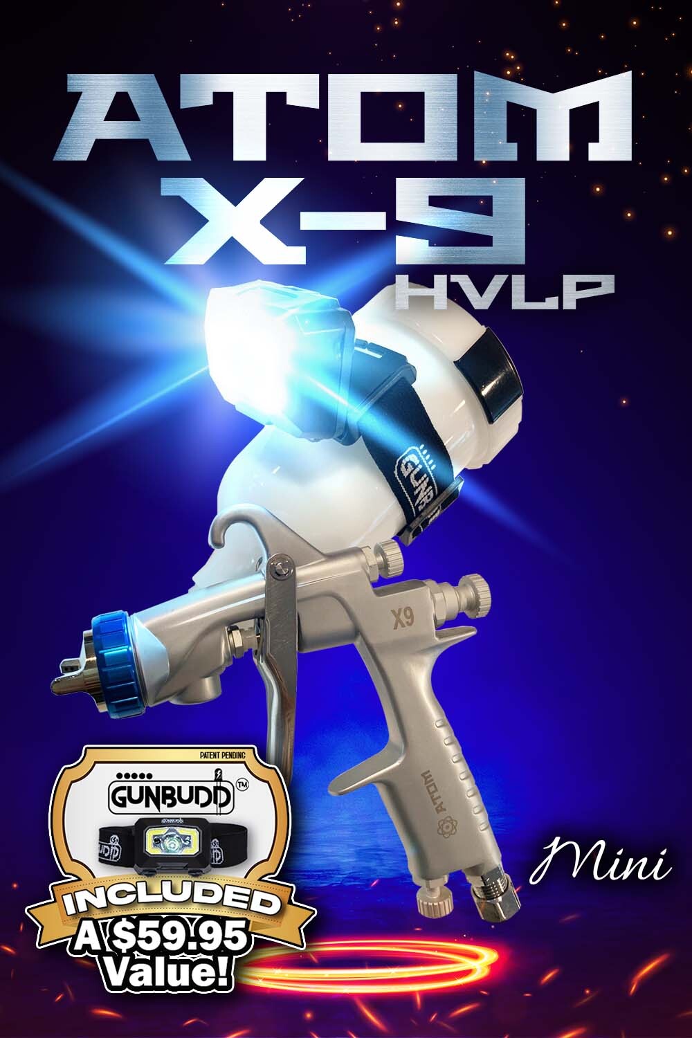 ATOM X9 Side Feed LVMP Professional Spray Gun w/ GunBudd® Ultra Lighting System