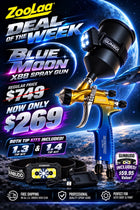 ATOM X88 BLUEMOON LVLP Professional Spray Gun 1.3 and 1.4 TIP Combo - Solvent/Waterborne + FREE GunBudd Ultra Lighting System