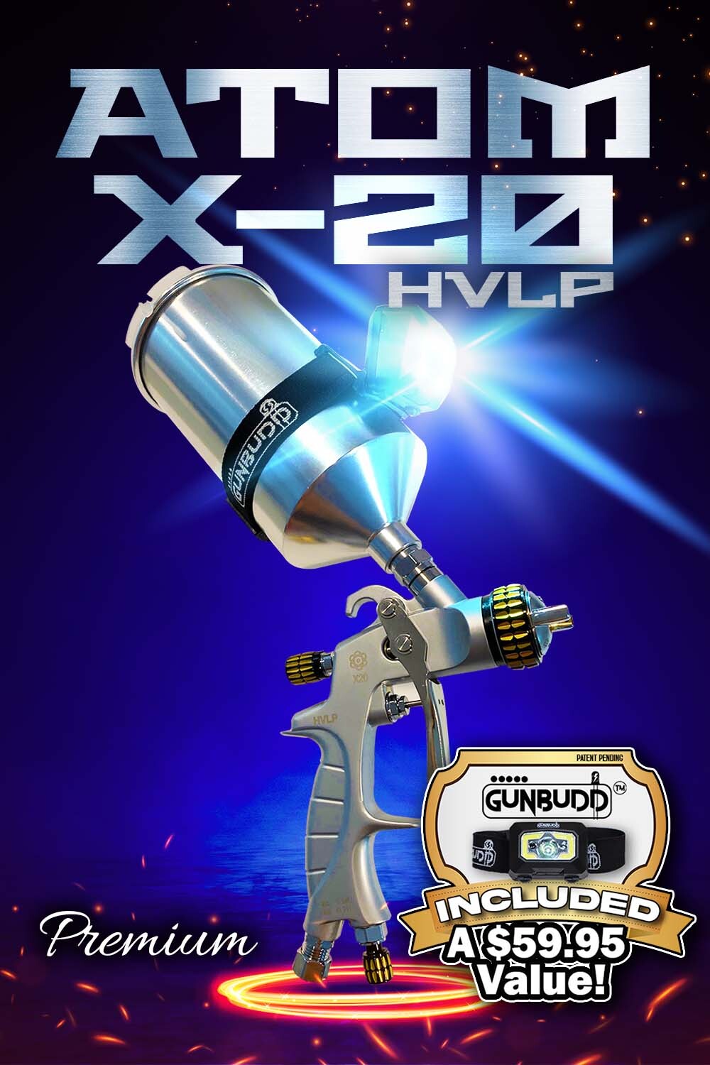 ATOM X20 Professional Spray Gun - HVLP Solvent/Waterborne w/ GunBudd® Ultra Lighting System